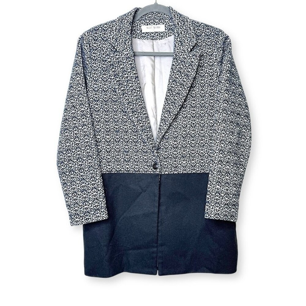Nicole Bridger Ethically Made Tweed Wool Hemp Blend Color Block Blazer Coat Sz 4